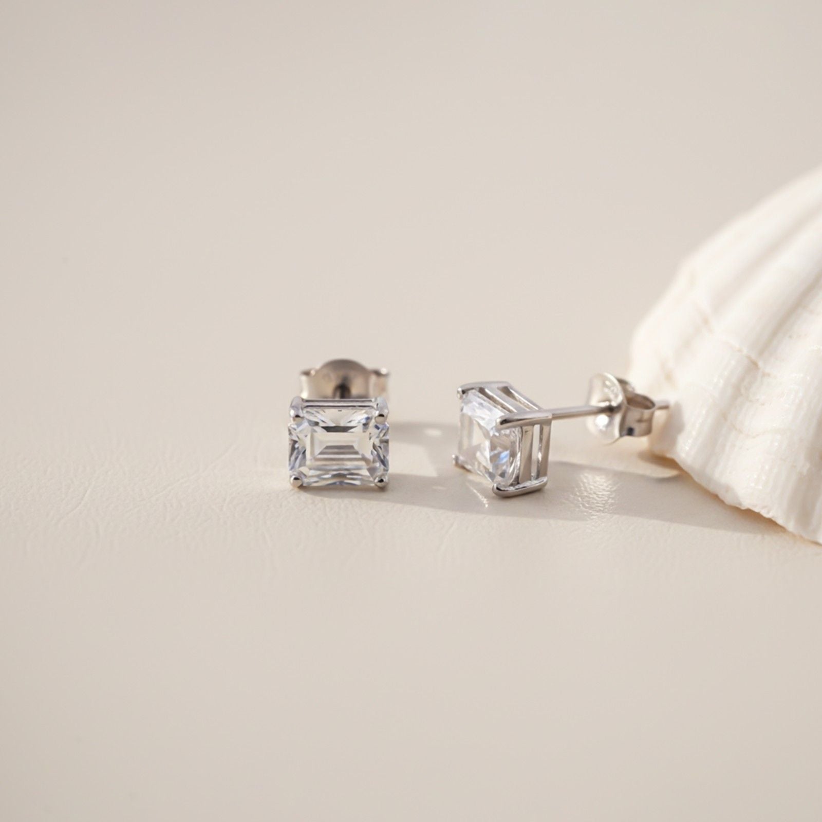 Silver Rectangle Zircon Stud Earrings