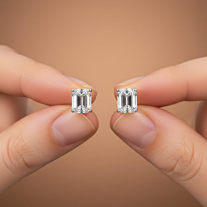 Silver Rectangle Zircon Stud Earrings