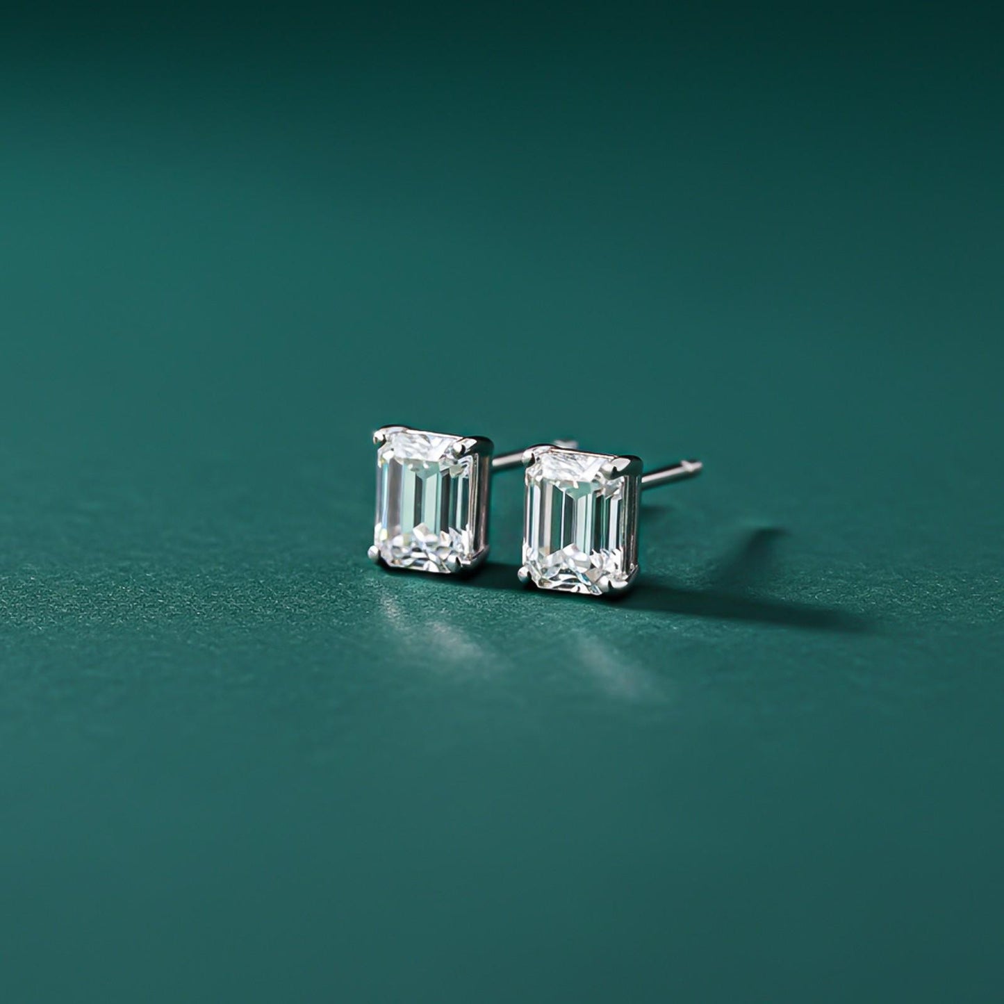 Silver Rectangle Zircon Stud Earrings