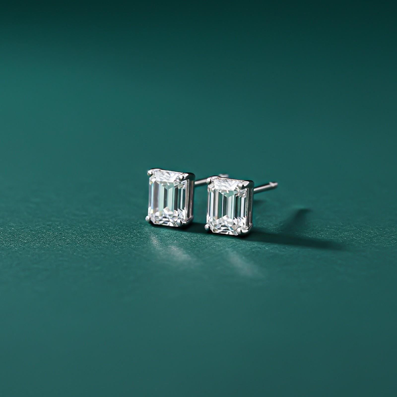 Silver Rectangle Zircon Stud Earrings