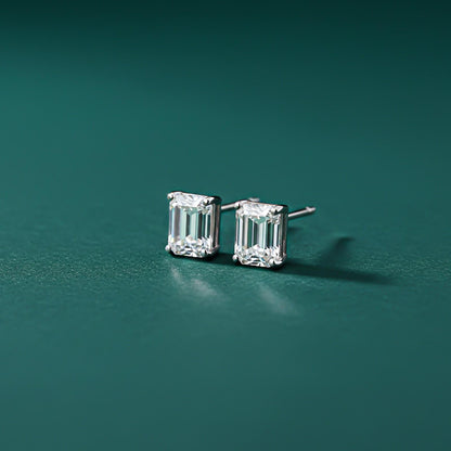 Silver Rectangle Zircon Stud Earrings