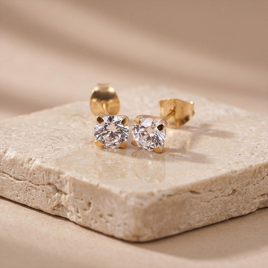Silver Round Cut Solitaire Stud Earrings