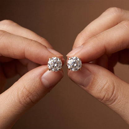 Silver Round Cut Solitaire Stud Earrings