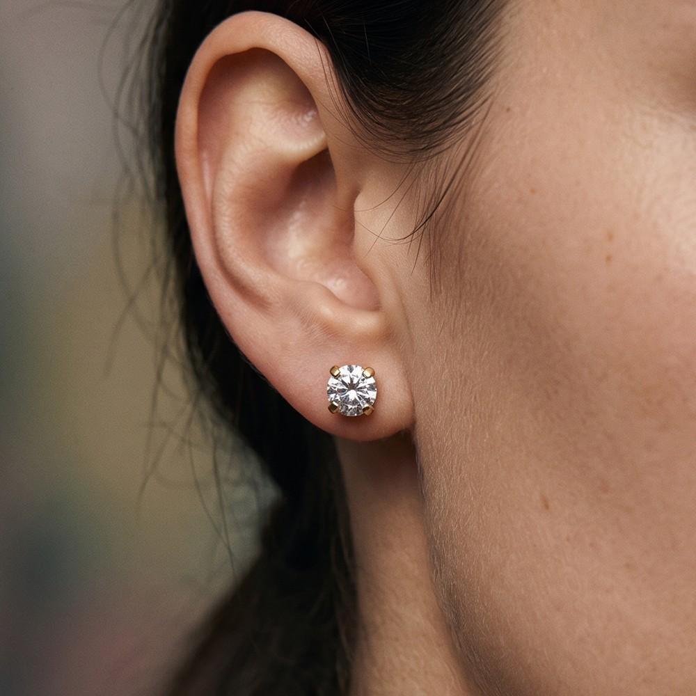 Silver Round Cut Solitaire Stud Earrings
