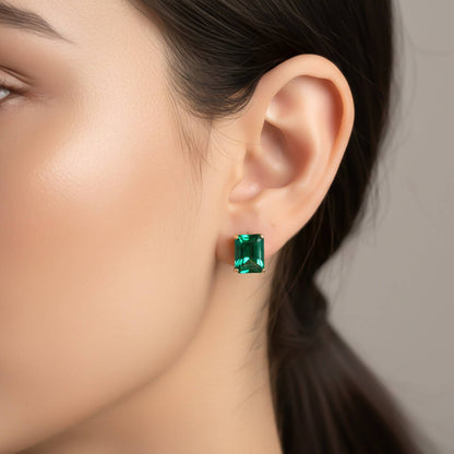 Golden Green Butterfly Back Stud Earrings