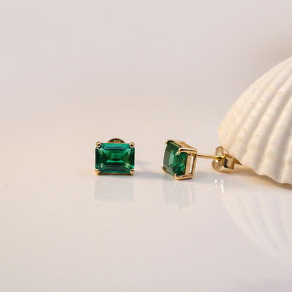 Golden Green Butterfly Back Stud Earrings