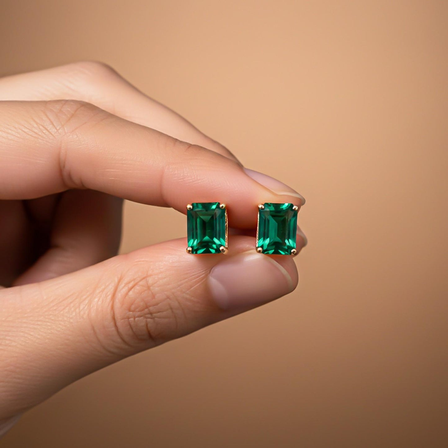 Golden Green Butterfly Back Stud Earrings