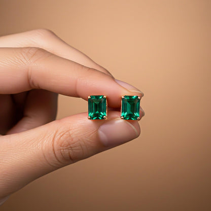 Golden Green Butterfly Back Stud Earrings