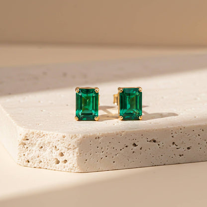 Golden Green Butterfly Back Stud Earrings