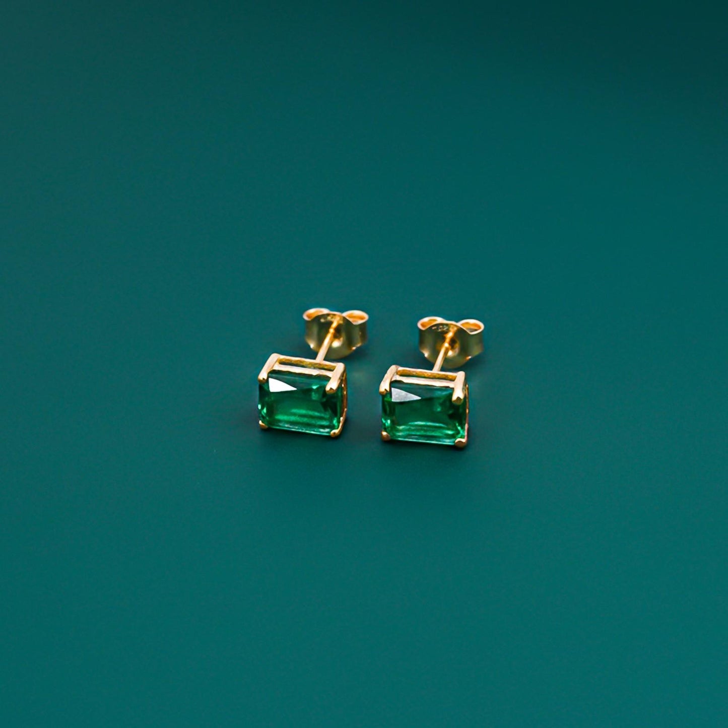 Golden Green Butterfly Back Stud Earrings