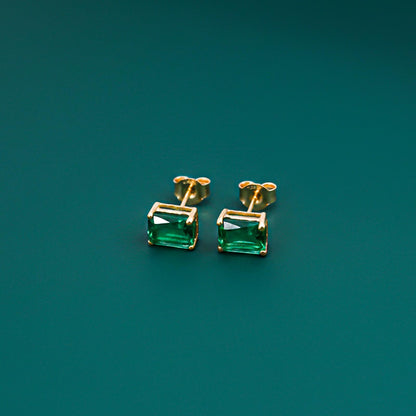 Golden Green Butterfly Back Stud Earrings