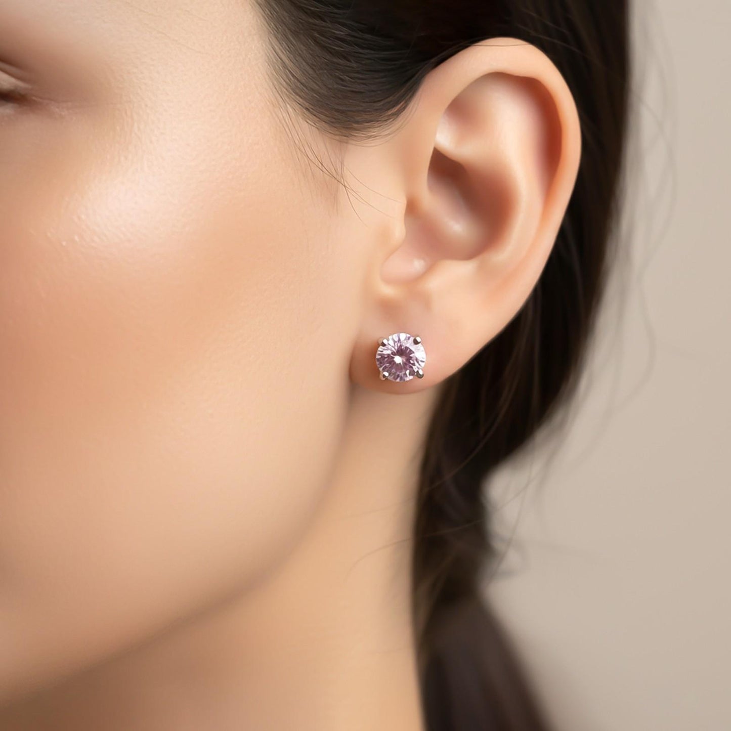 Golden Purple Solitary Stud Earrings