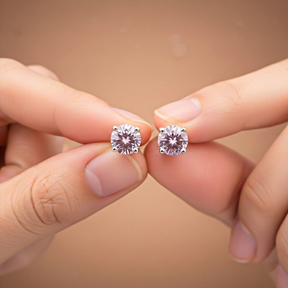 Purple Solitary Stud Earrings