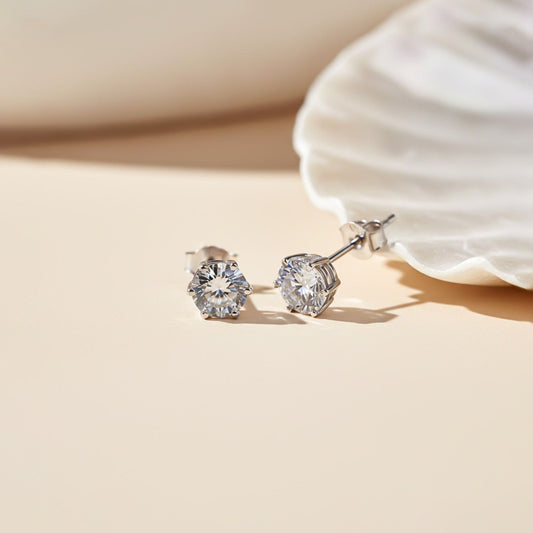 Silver Sparkle White Zircon Stud Earrings