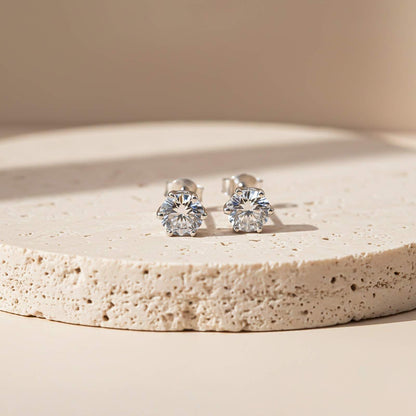 Silver Sparkle White Zircon Stud Earrings