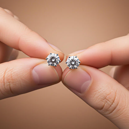 Silver Sparkle White Zircon Stud Earrings