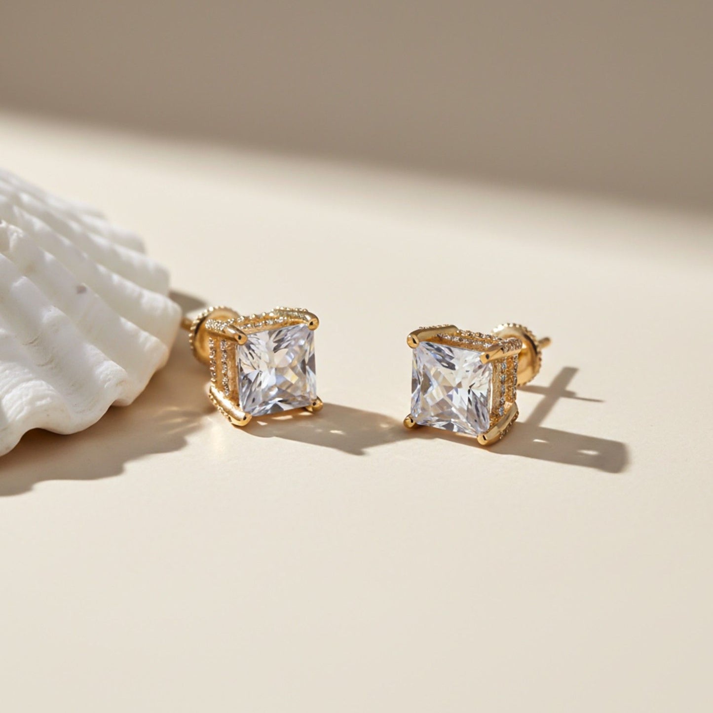 Golden Hip-Hop Stud Earrings