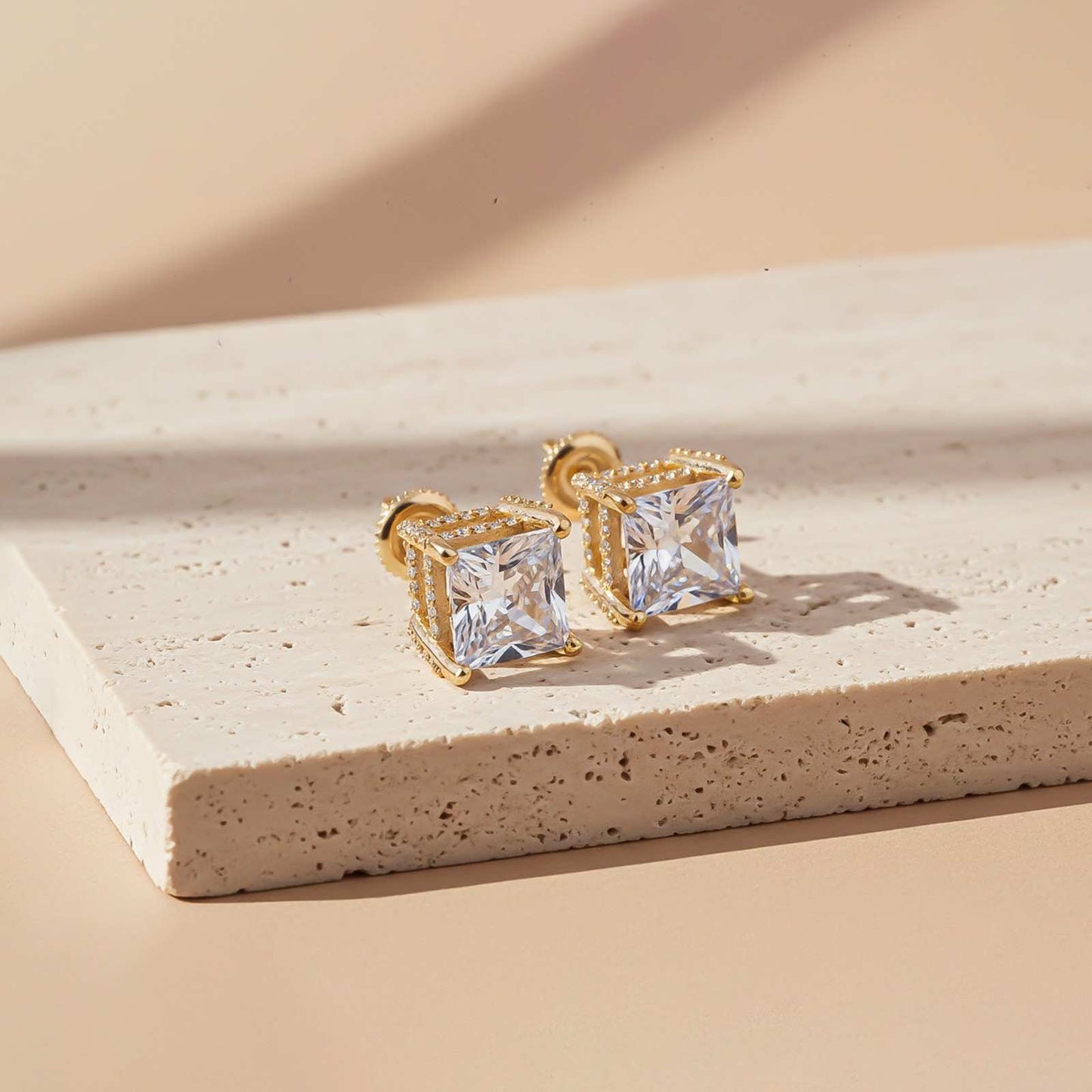 Golden Hip-Hop Stud Earrings