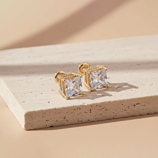 Golden Hip-Hop Stud Earrings