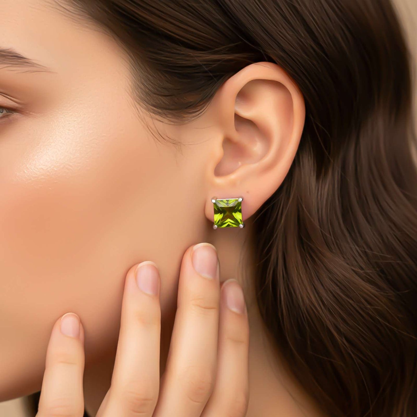 Silver Emerald Cut Peridot Stud Earrings