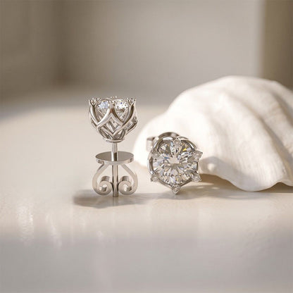 Round Floral Halo Stud Earrings