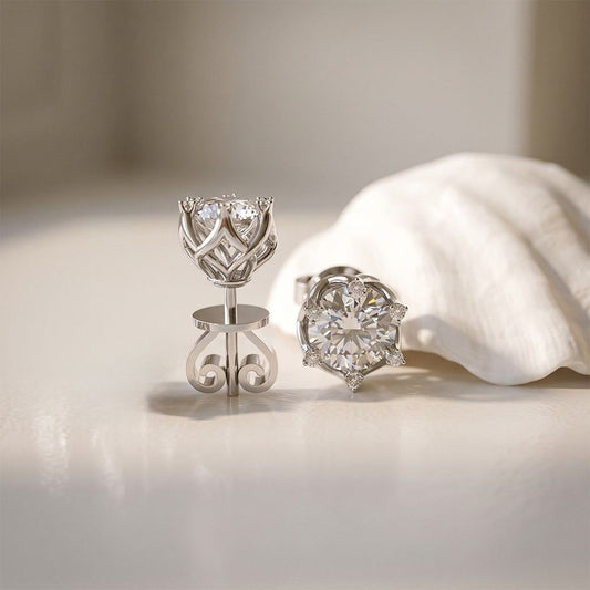 Round Floral Halo Stud Earrings