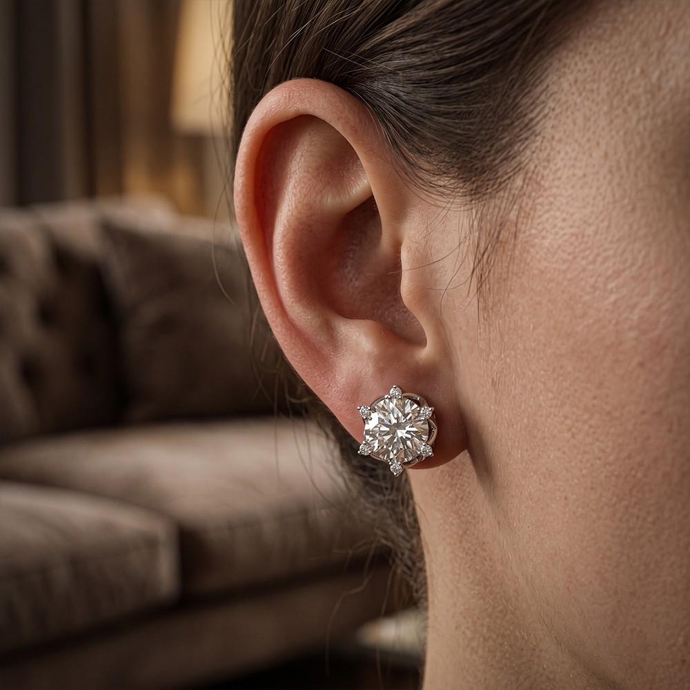 Round Floral Halo Stud Earrings