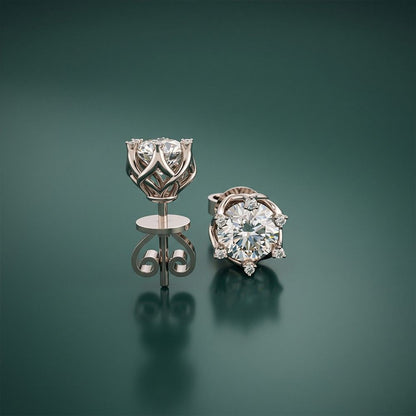 Round Floral Halo Stud Earrings