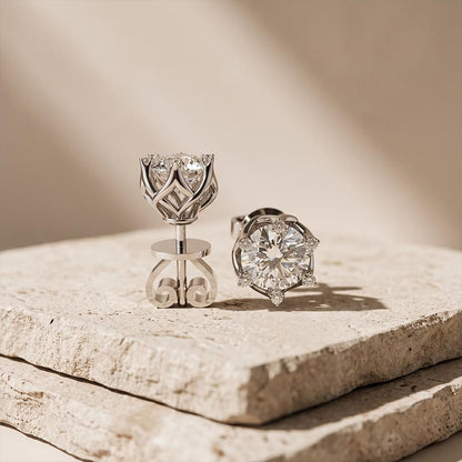 Round Floral Halo Stud Earrings