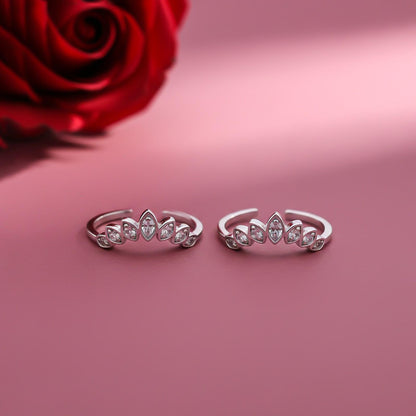 Silver Zircon Studded Crown Toe Rings