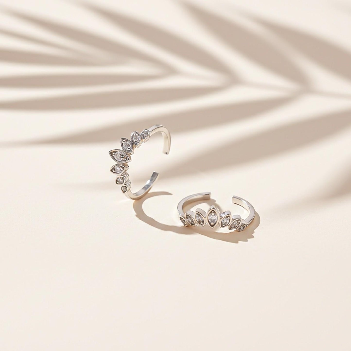 Silver Zircon Studded Crown Toe Rings