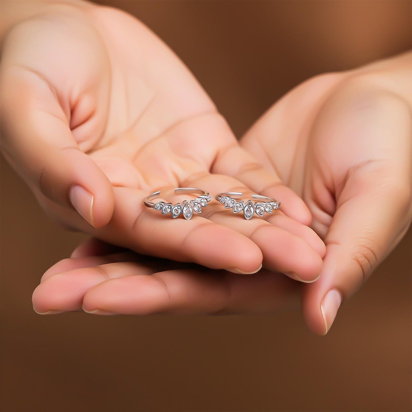 Silver Zircon Studded Crown Toe Rings