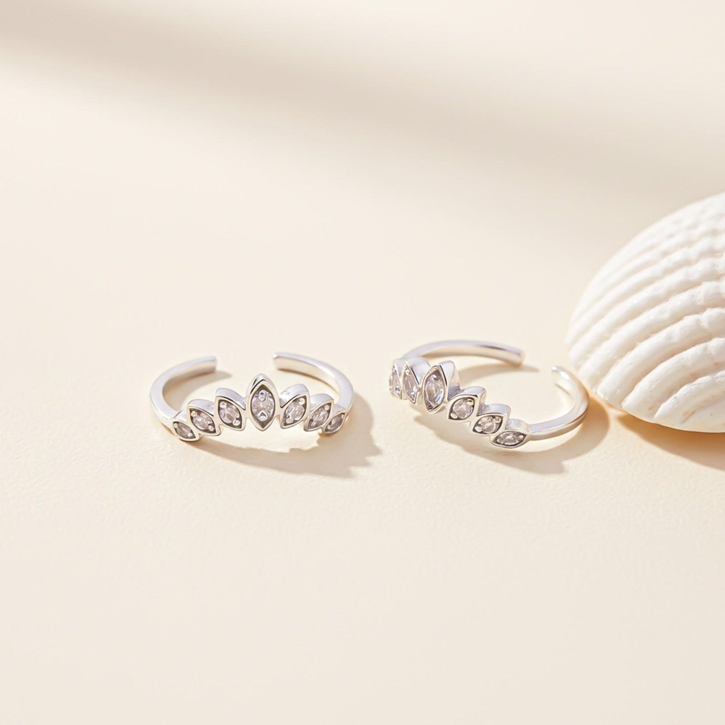 Silver Zircon Studded Crown Toe Rings