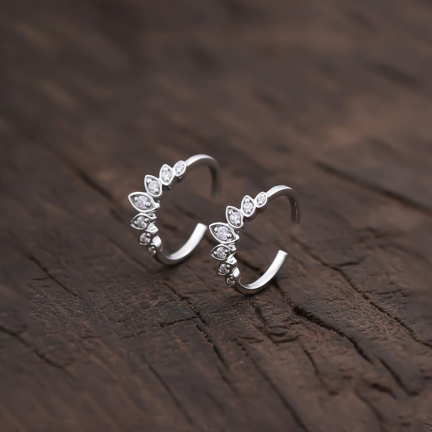 Silver Zircon Studded Crown Toe Rings