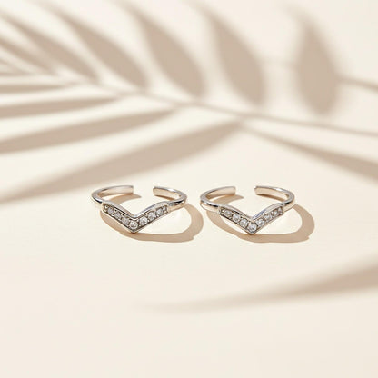 Silver Cubic Zirconia Boomerang Love Toe Rings