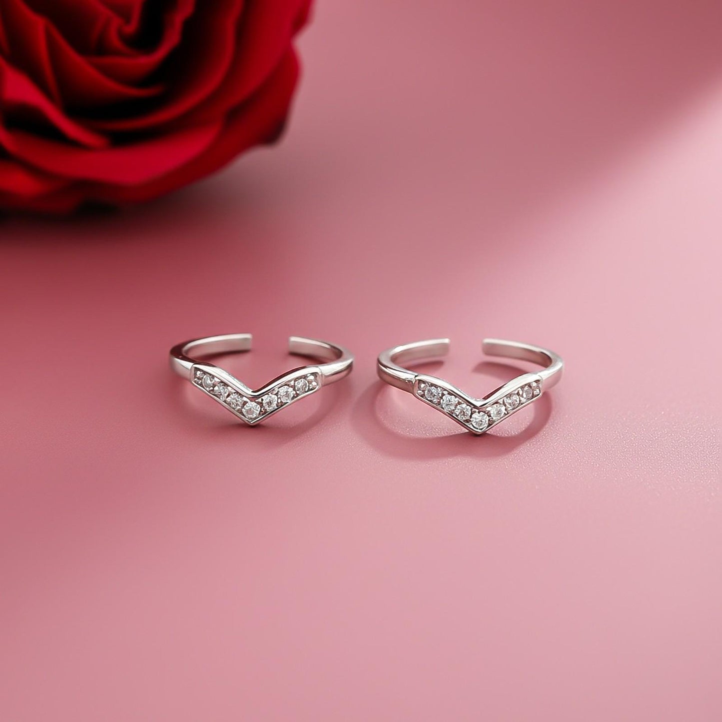 Silver Cubic Zirconia Boomerang Love Toe Rings