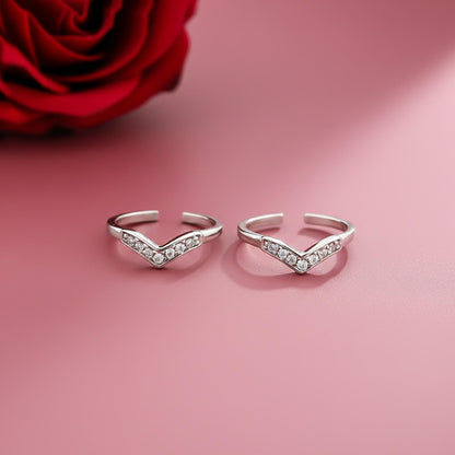 Silver Cubic Zirconia Boomerang Love Toe Rings