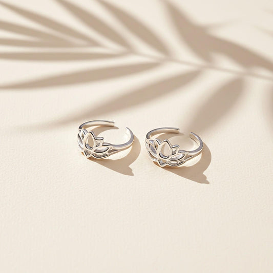 Silver Lotus Flower Toe Rings