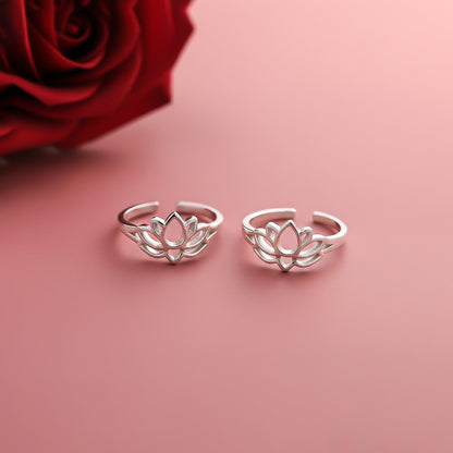 Silver Lotus Flower Toe Rings