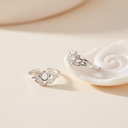 Silver Lotus Flower Toe Rings