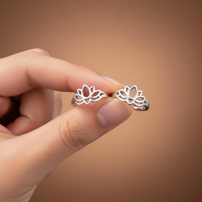 Silver Lotus Flower Toe Rings