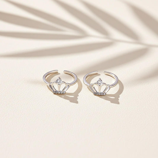 Silver CZ Royal Crown Toe Rings