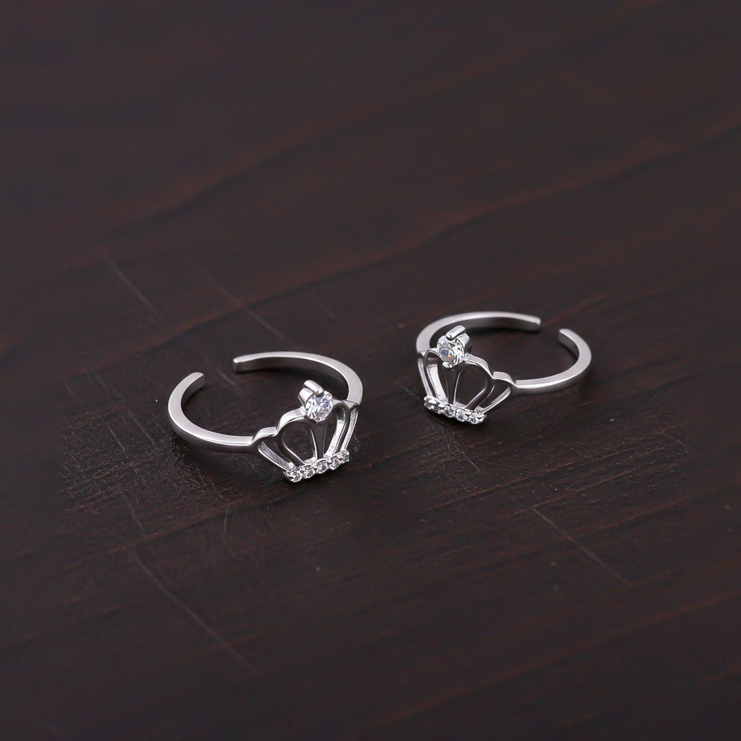 Silver CZ Royal Crown Toe Rings