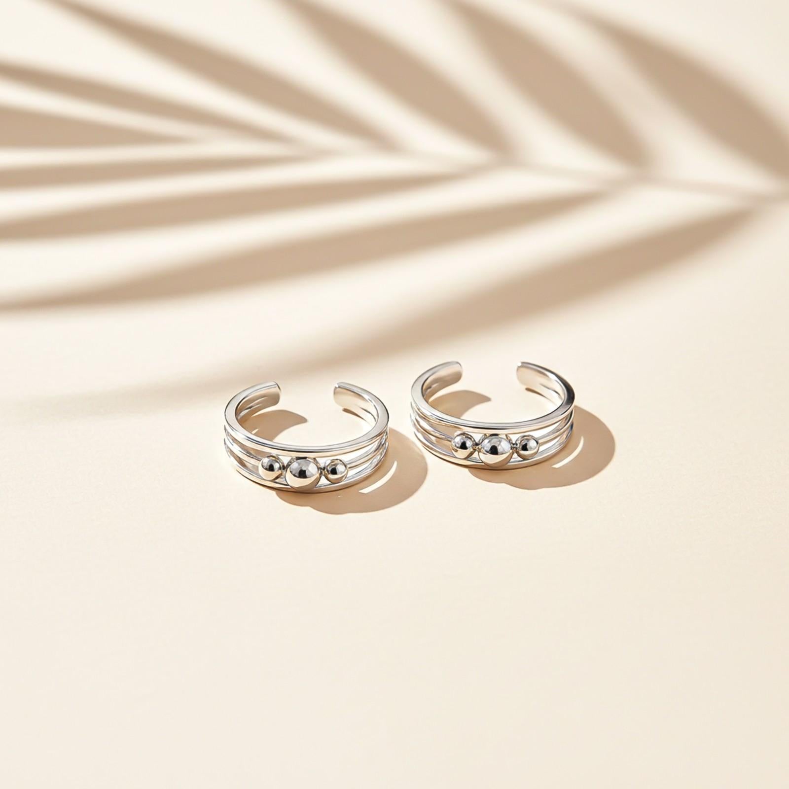 Beautiful Silver 3 Beads Toe Rings