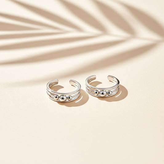 Beautiful Silver 3 Beads Toe Rings