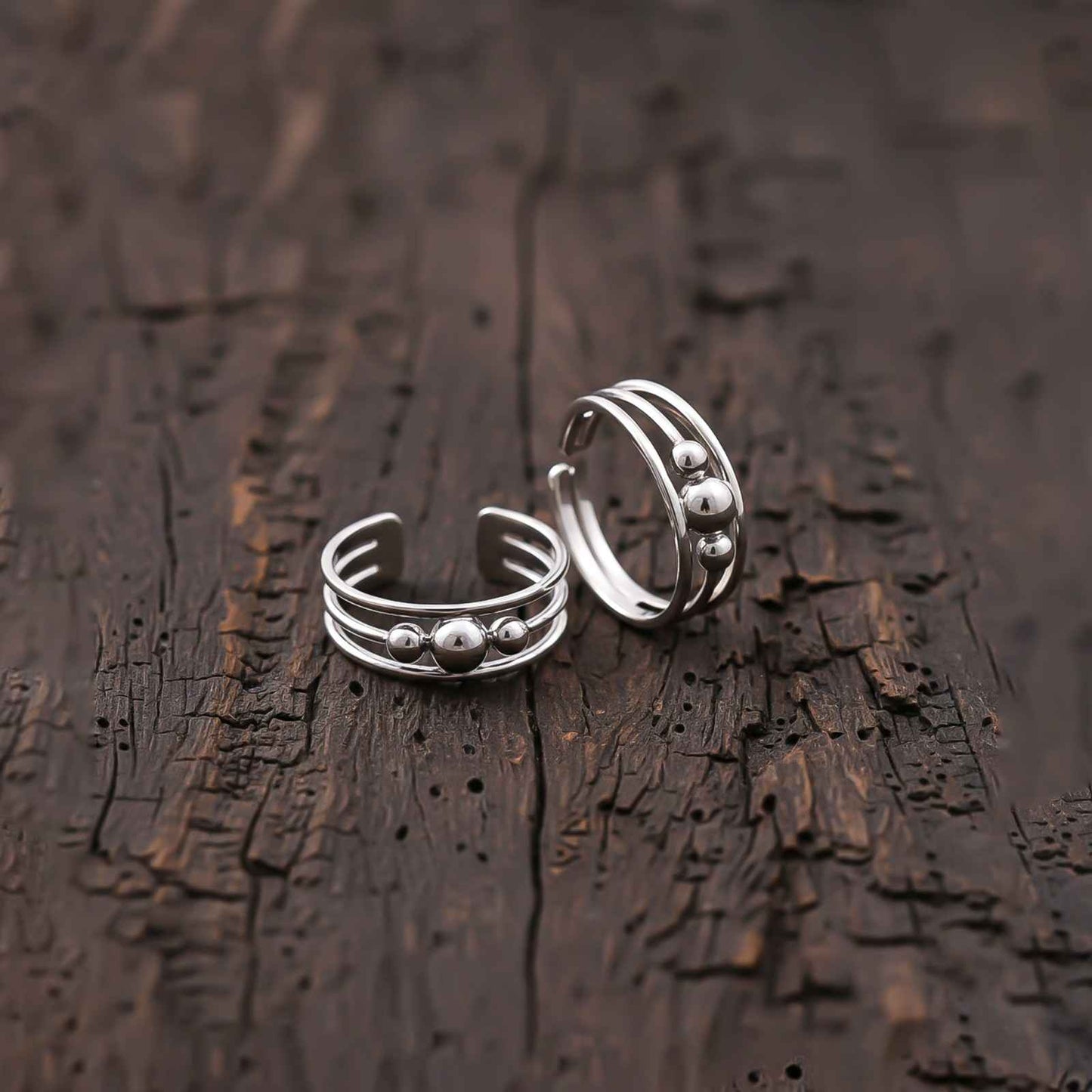 Beautiful Silver 3 Beads Toe Rings