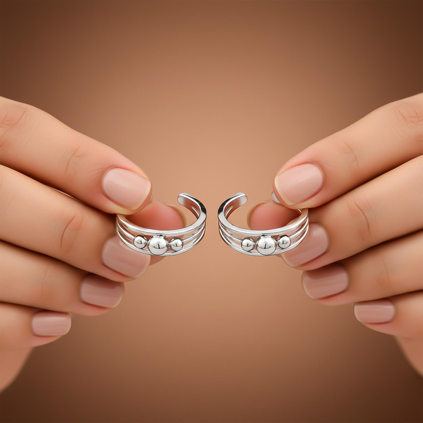 Beautiful Silver 3 Beads Toe Rings