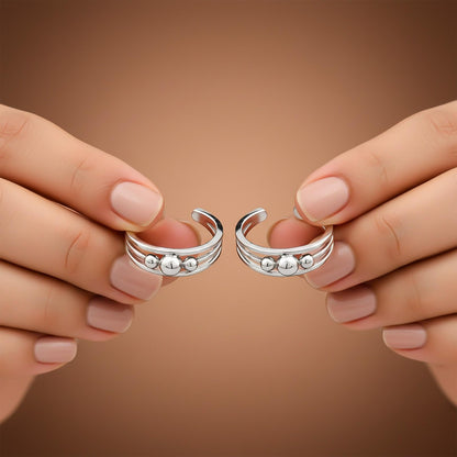 Beautiful Silver 3 Beads Toe Rings