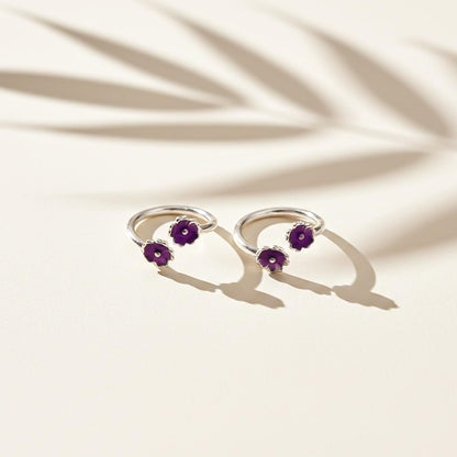 Silver Fashion Pink Flower Toe Rings