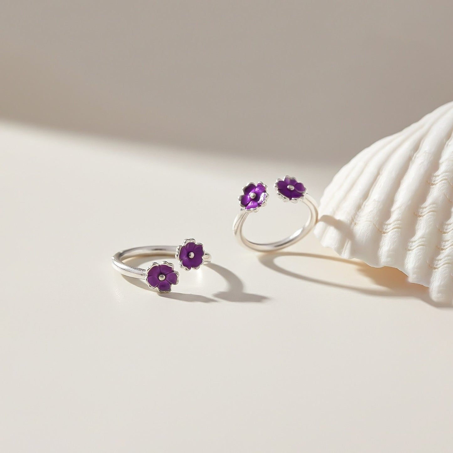 Silver Fashion Pink Flower Toe Rings
